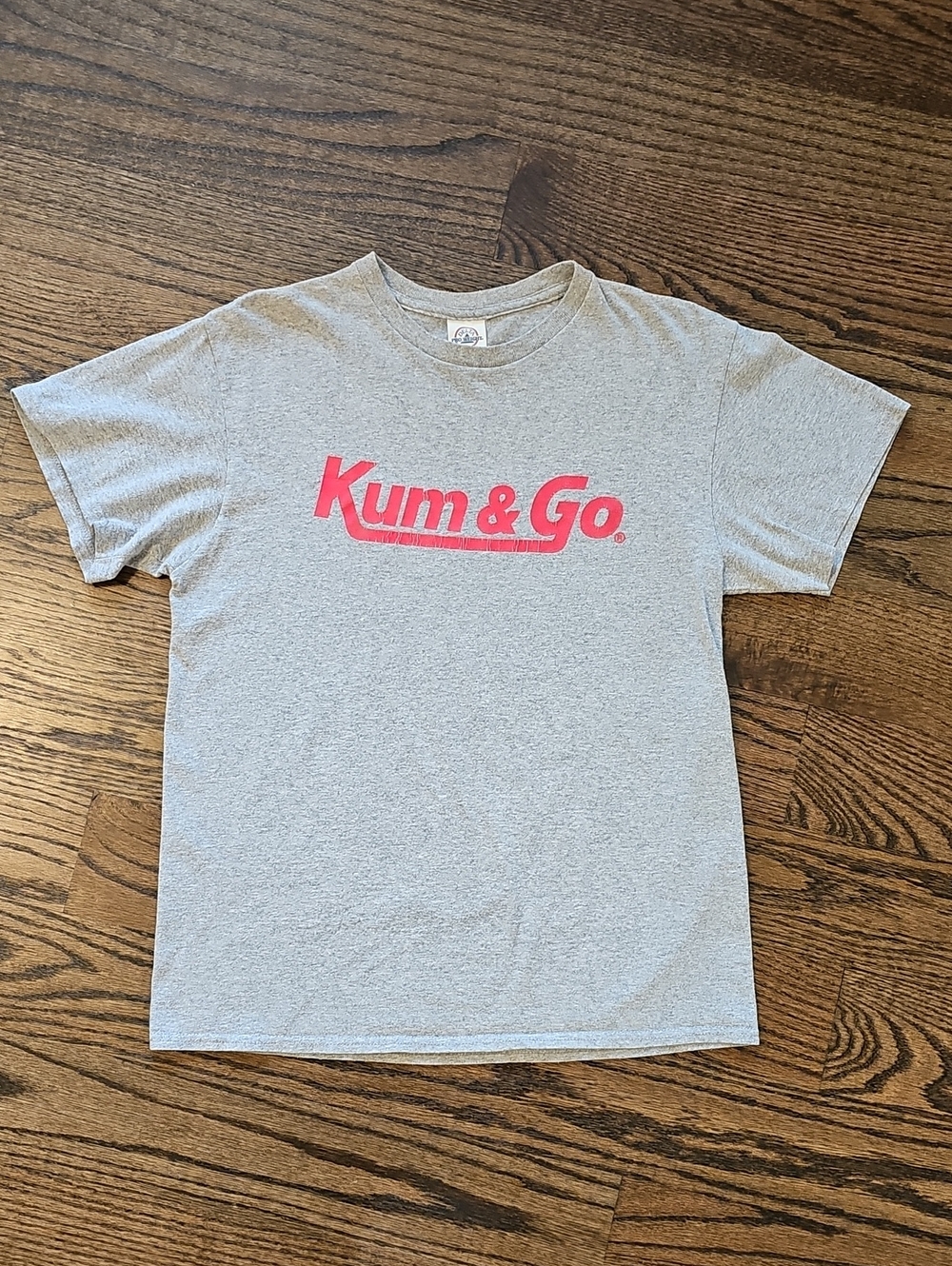 Kum & Go Logo Tee in Heather Gray with Red Print - Well Worn Tee-Open To Offers